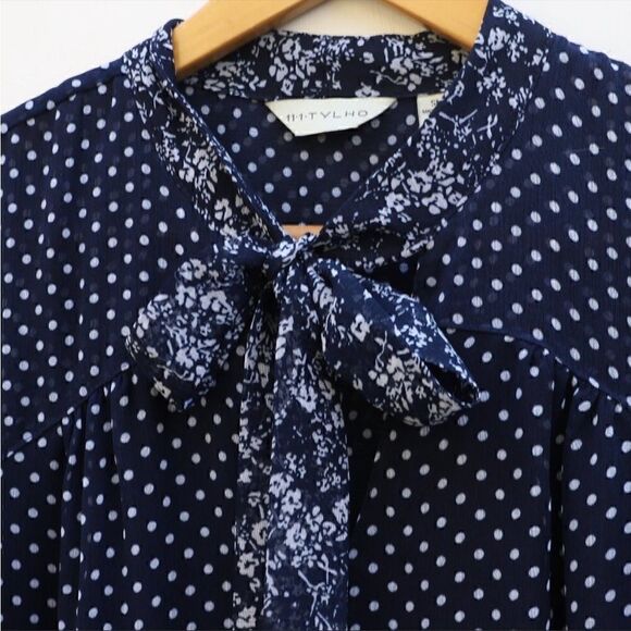 11.1.Tylho blue Isla polka dot tie neck shift dress - Picture 5 of 10